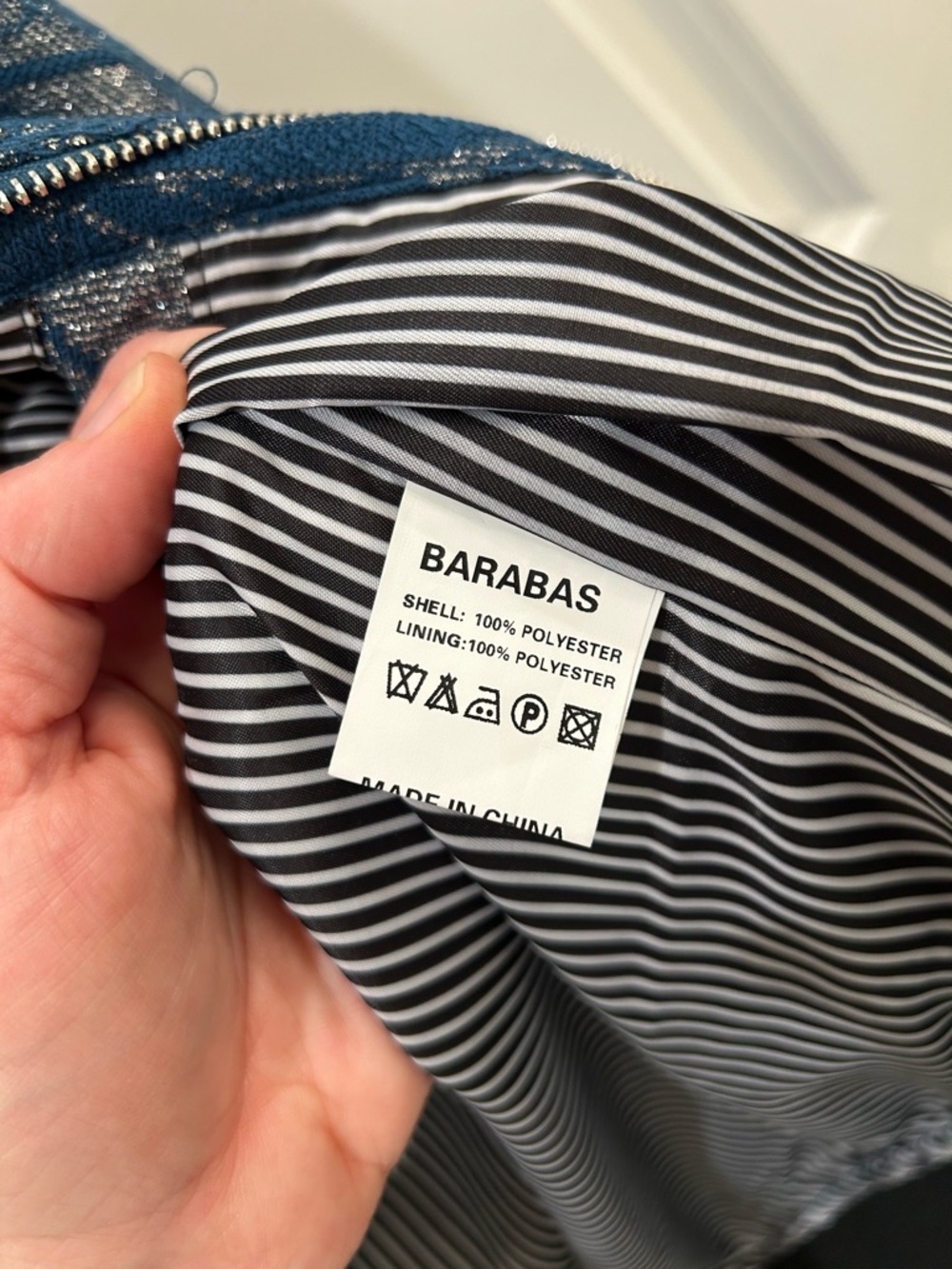 BARABAS Metallic Blue & Silver Floral Jacquard Bomber Zip Up Jacket - Size Small - Picture 10 of 12